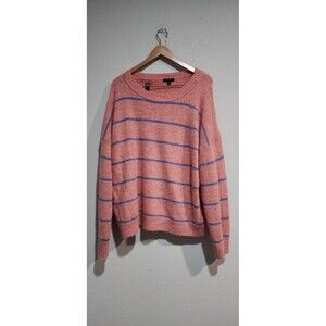 J. CREW Women’s Alpaca Crewneck Sweater Pink Blue Striped Cozy Oversized Size L